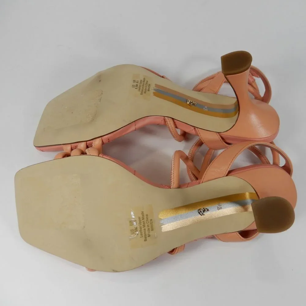 SAM EDELMAN Maven Strappy Heeled Square Toe SANDALS Size 8.5 Clay Pink Leather - Picture 10 of 11